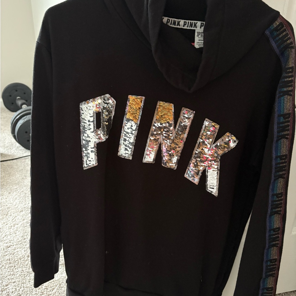 PINK Victoria's Secret Black Hoodie with Sequin Logo